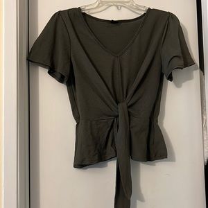 cute olive color knot front shirt
